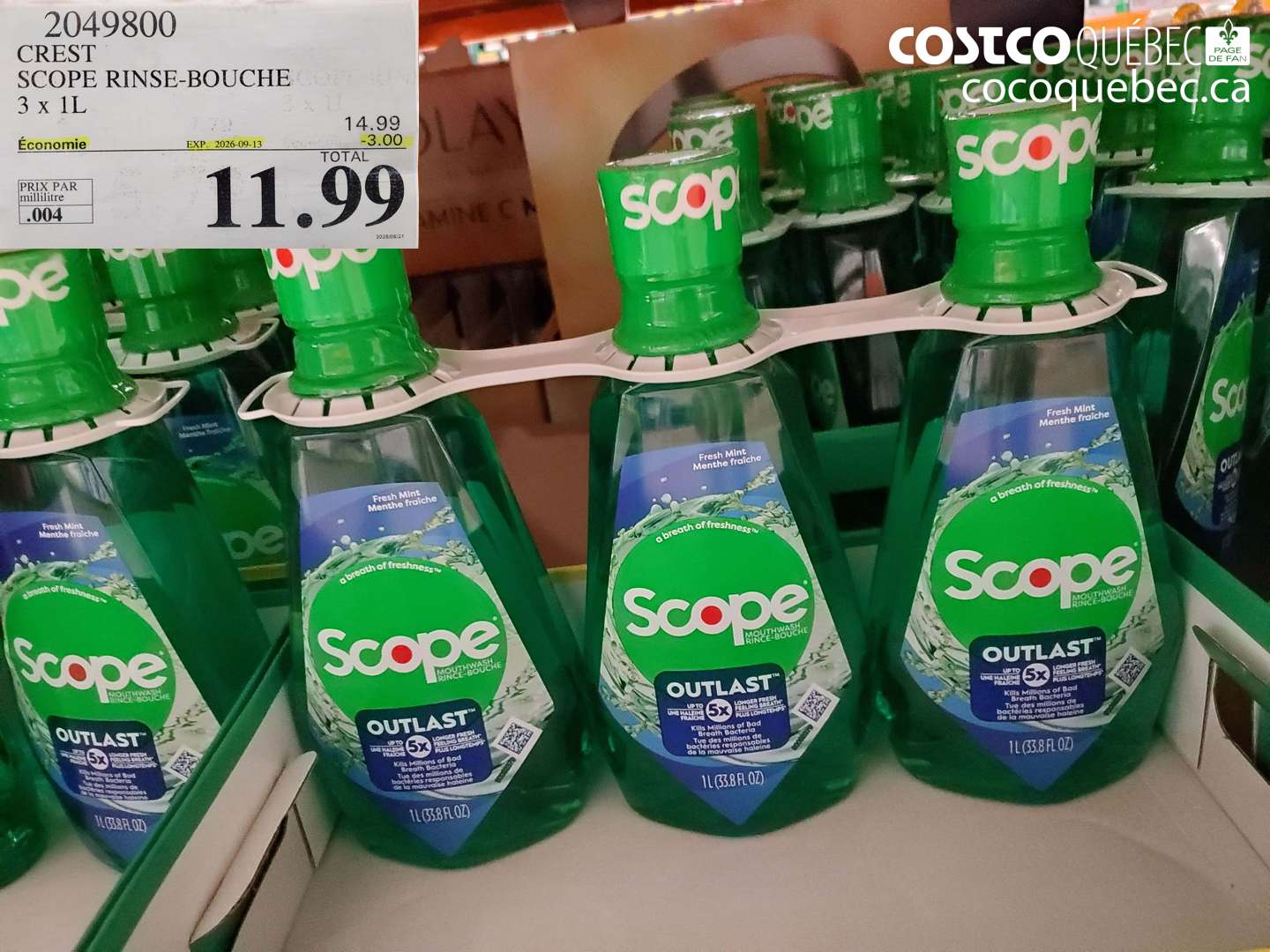 2049800 CREST SCOPE RINSE-BOUCHE 3 X 1L ($3.00 INSTANT SAVINGS EXPIRES ON 2026-09-13) $11.99