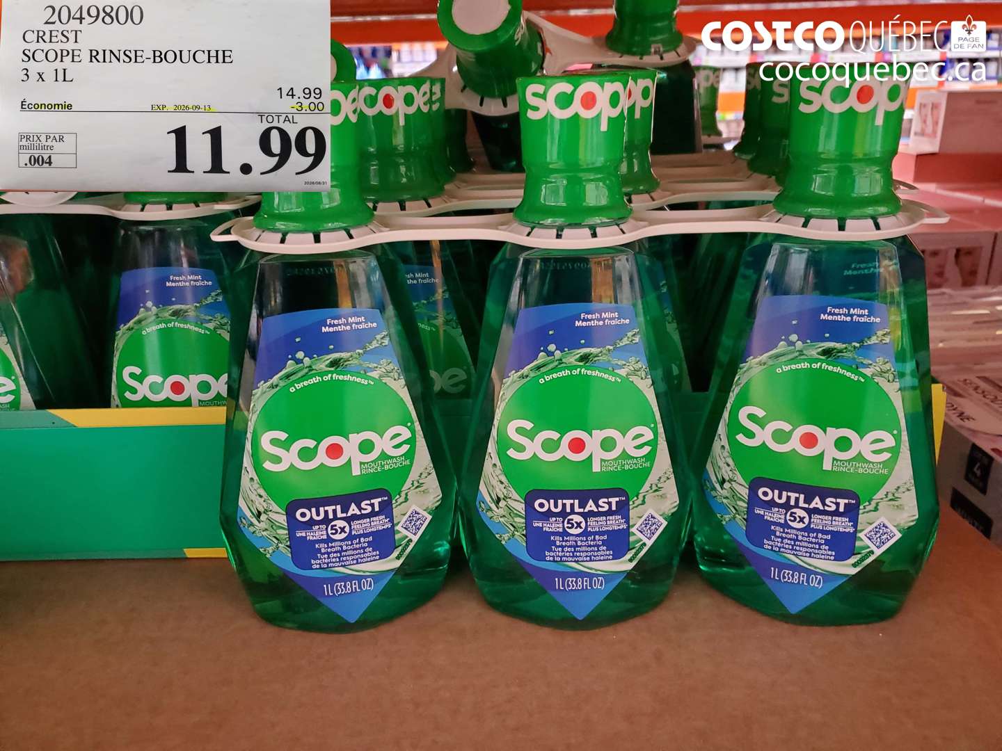 2049800 CREST SCOPE RINSE-BOUCHE 3 X 1L ($3.00 INSTANT SAVINGS EXPIRES ON 2026-09-13) $11.99