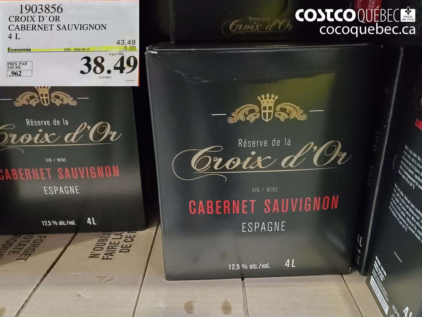1903856 CROIX D`OR CABERNET SAUVIGNON 4 L ($5.00 INSTANT SAVINGS EXPIRES ON 2026-09-13) $38.49
