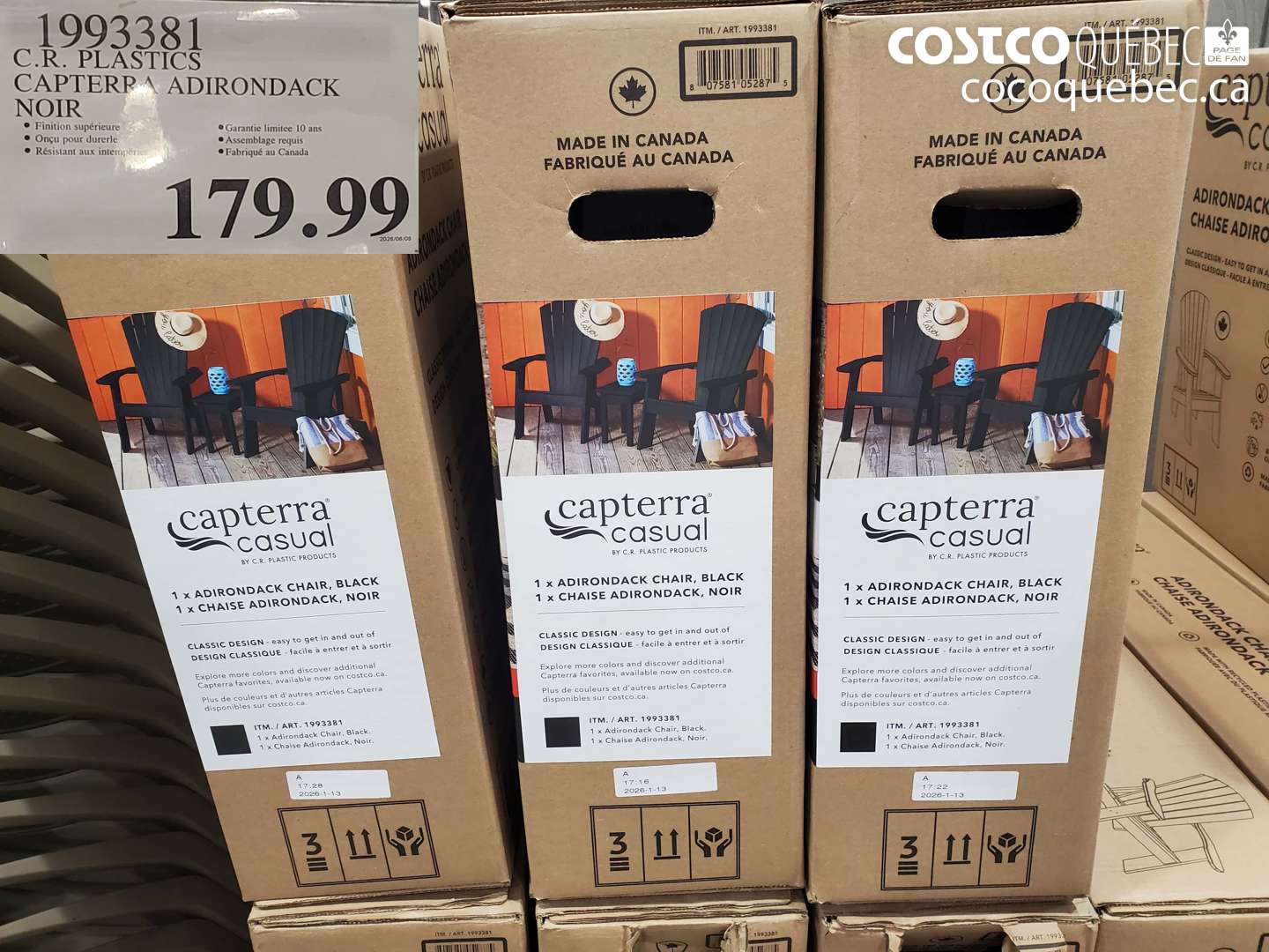 1993381 C.R. PLASTICS CAPTERRA ADIRONDACK NOIR $179.99