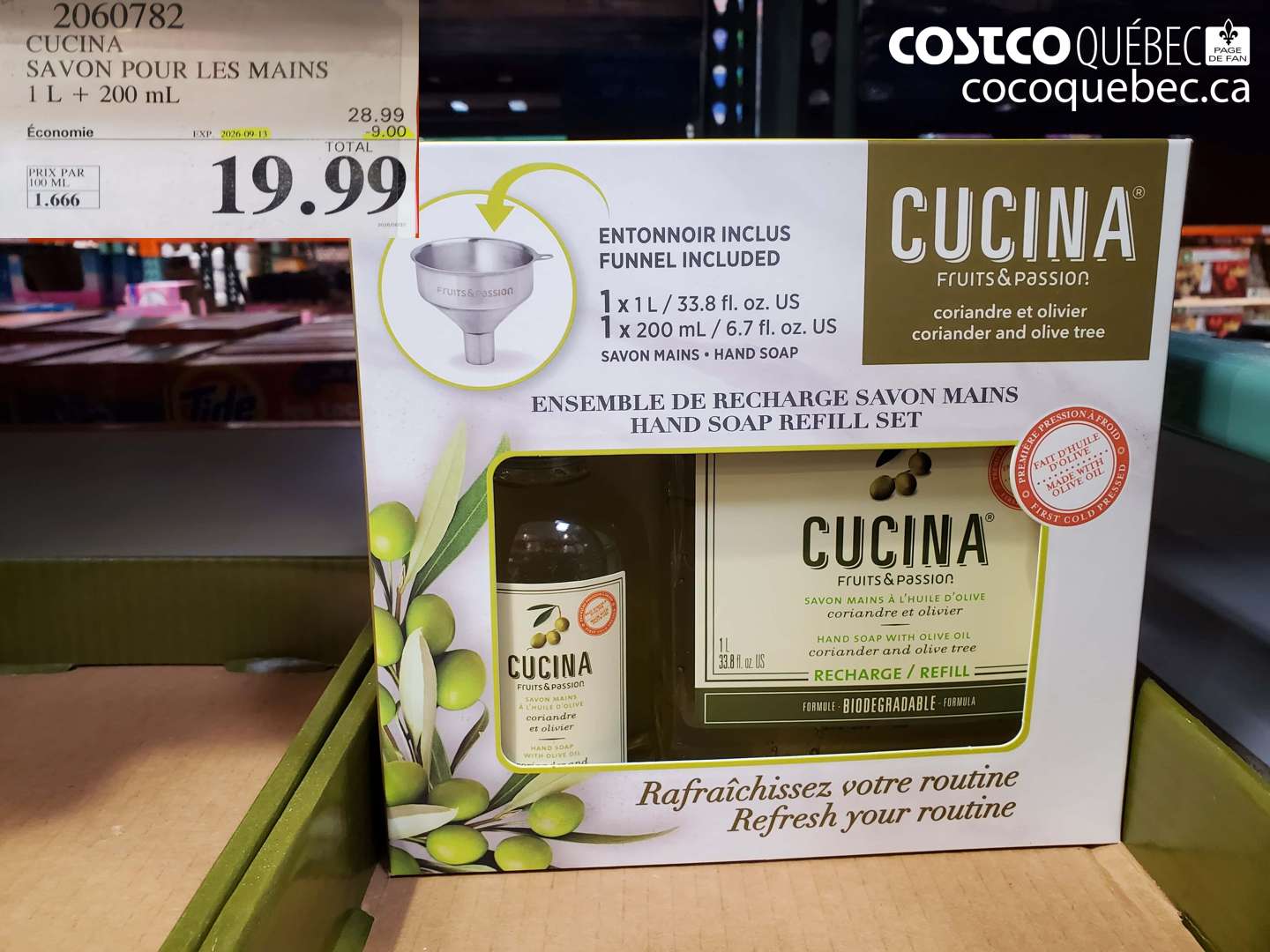 2060782 CUCINA SAVON POUR LES MAINS 1 L + 200 ML ($9.00 INSTANT SAVINGS EXPIRES ON 2026-09-13) $19.99