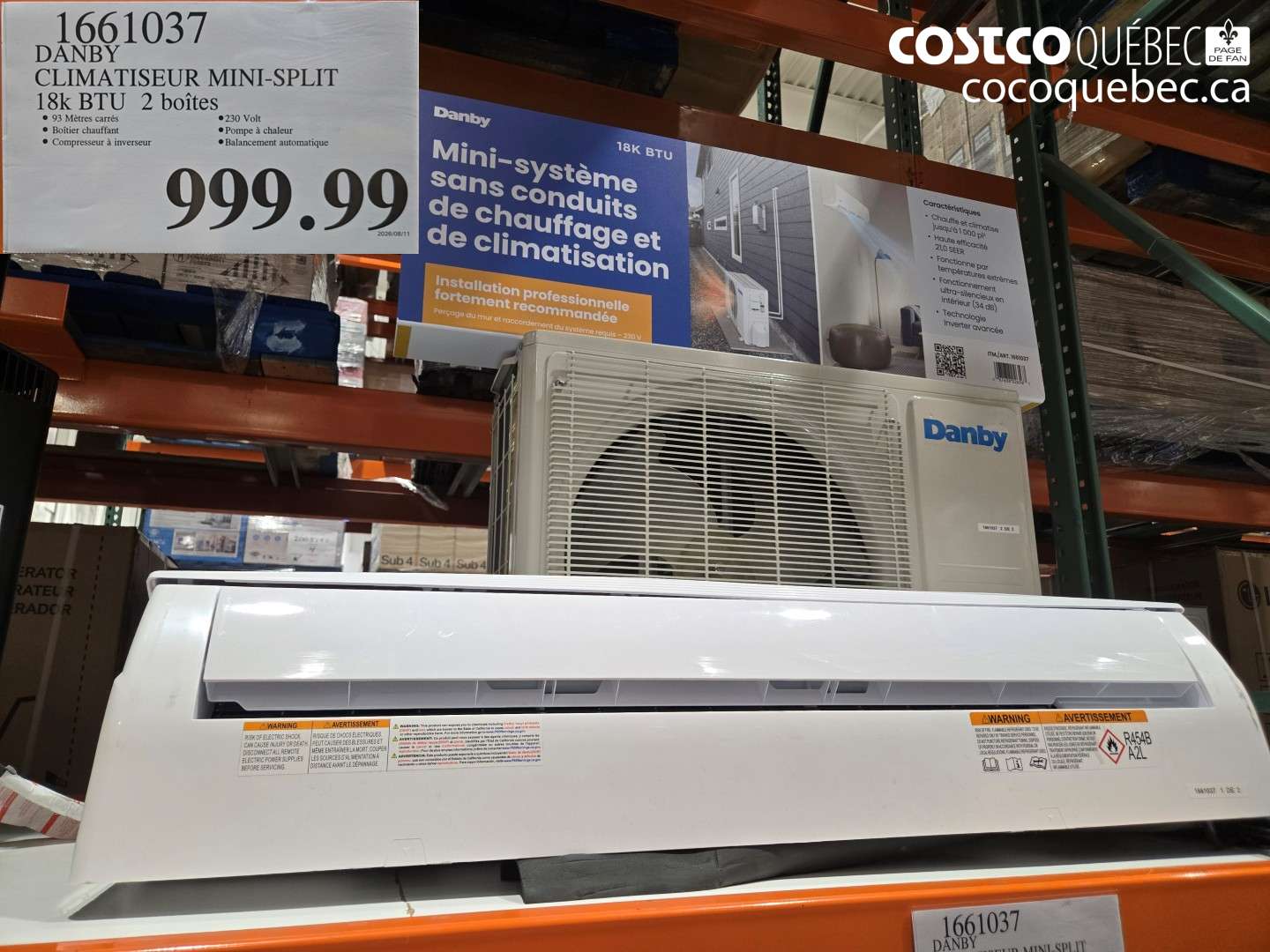 1661037 DANBY CLIMATISEUR MINI-SPLIT 18K BTU 2 BOÎTES $999.99