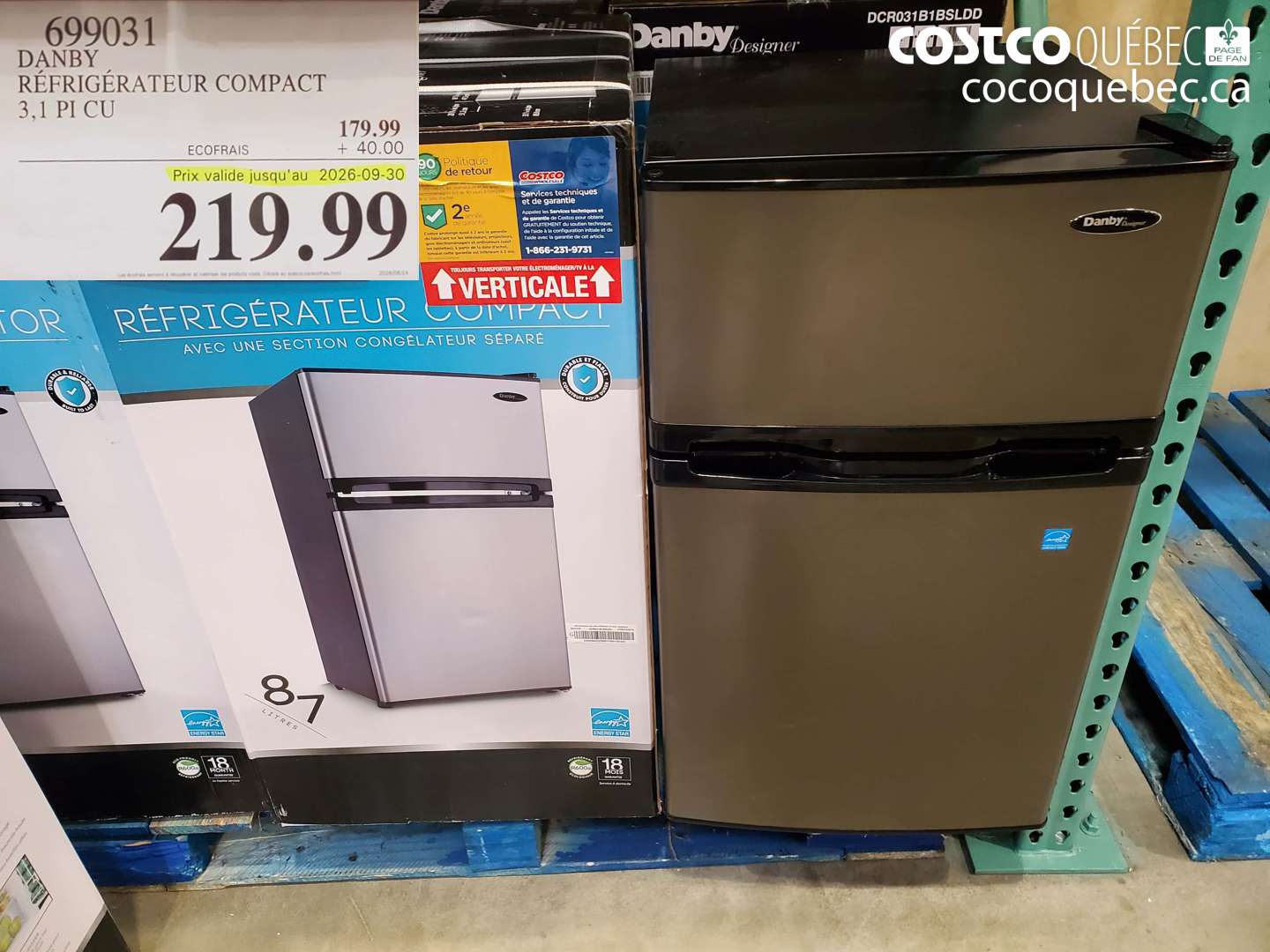 699031 DANBY RÉFRIGÉRATEUR COMPACT 3.1 PI CU (EXPIRES ON 2026-09-30) $219.99