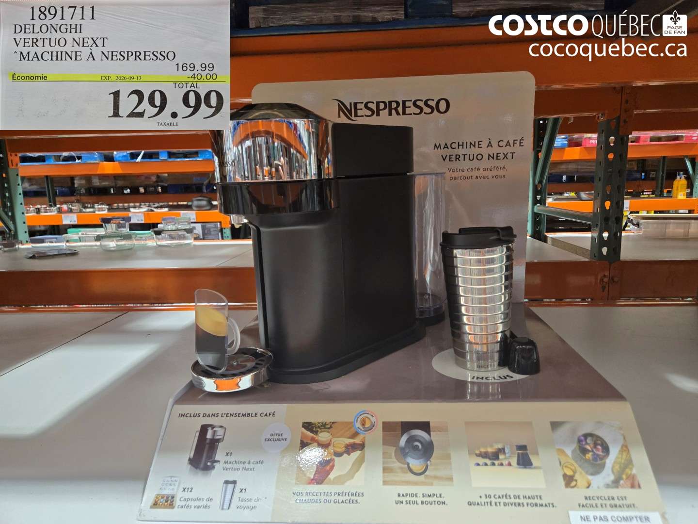 1891711 DELONGHI VERTUO NEXT MACHINE À NESPRESSO ($40.00 INSTANT SAVINGS EXPIRES ON 2026-09-13) $129.99