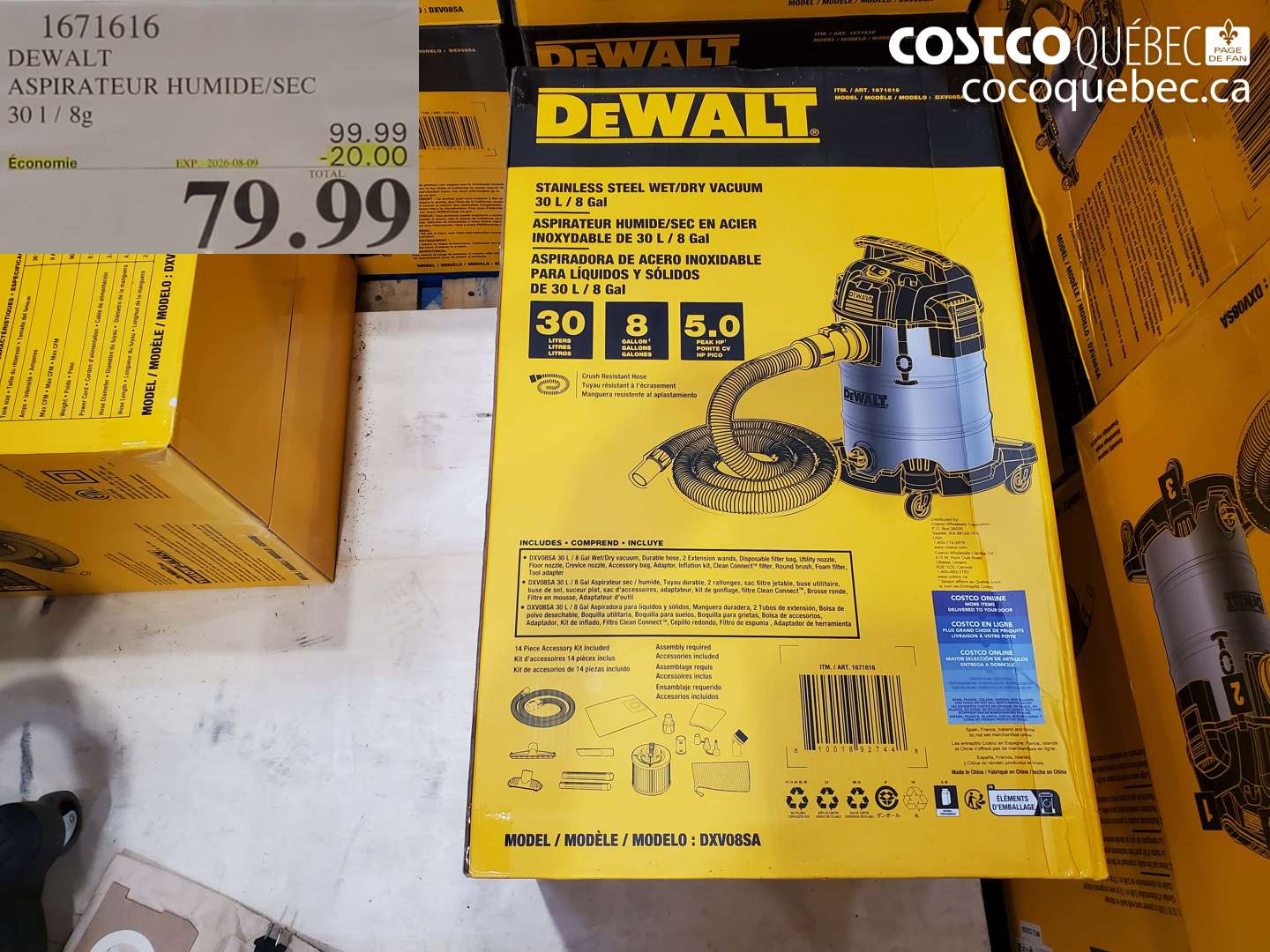 1671616 DEWALT ASPIRATEUR HUMIDE/SEC 301/8G ($20.00 INSTANT SAVINGS EXPIRES ON 2026-08-09) $79.99