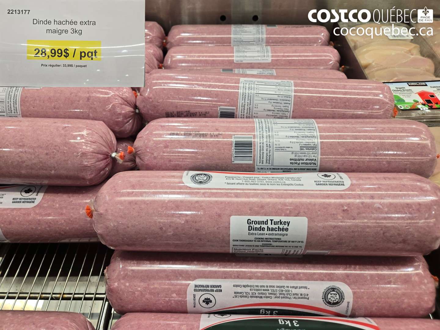 2213177 DINDE HACHÉE EXTRA MAIGRE 3KG $28.99