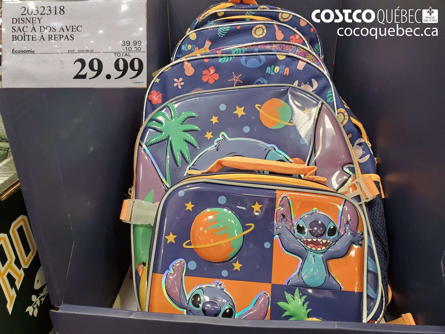 2032318 DISNEY SAC À DOS AVEC BOÎTE À REPAS ($10.00 INSTANT SAVINGS EXPIRES ON 2026-09-06) $29.99