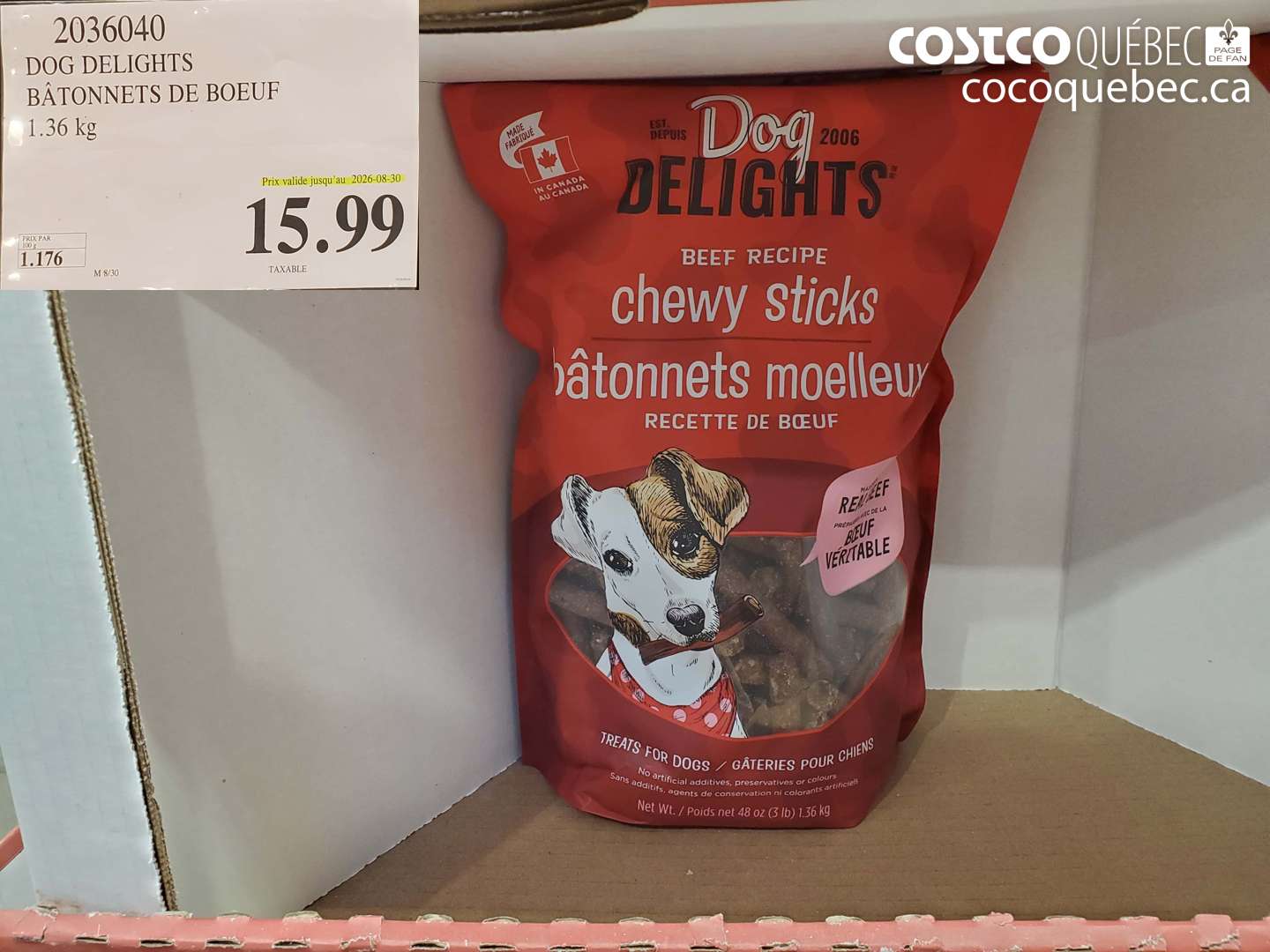 2036040 DOG DELIGHTS BÂTONNETS DE BOEUF (EXPIRES ON 2026-08-30) $15.99