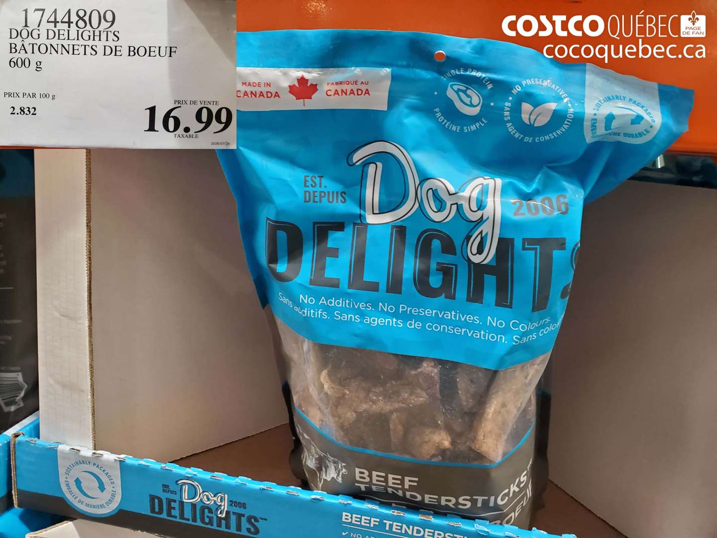 1744809 DOG DELIGHTS BÂTONNETS DE BOEUF $16.99