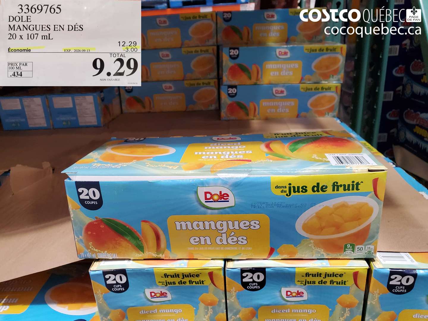 3369765 DOLE MANGUES EN DÉS 20 X 107 ML ($3.00 INSTANT SAVINGS EXPIRES ON 2026-09-13) $9.29
