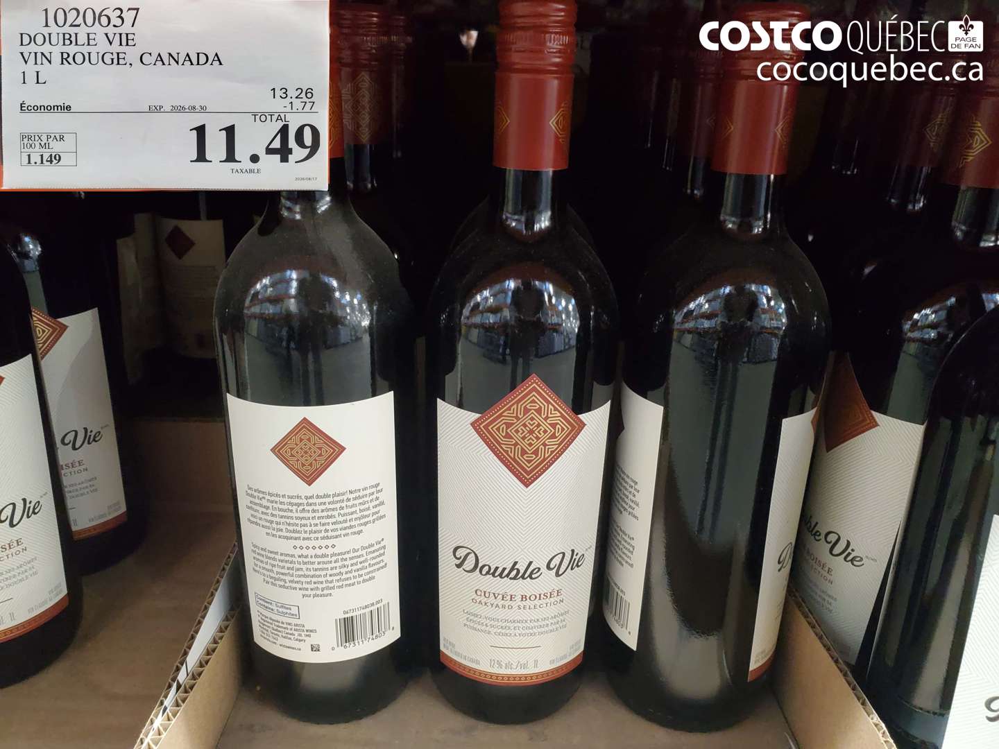 1020637 DOUBLE VIE VIN ROUGE, CANADA 1 L ($1.77 INSTANT SAVINGS EXPIRES ON 2026-08-30) $11.49