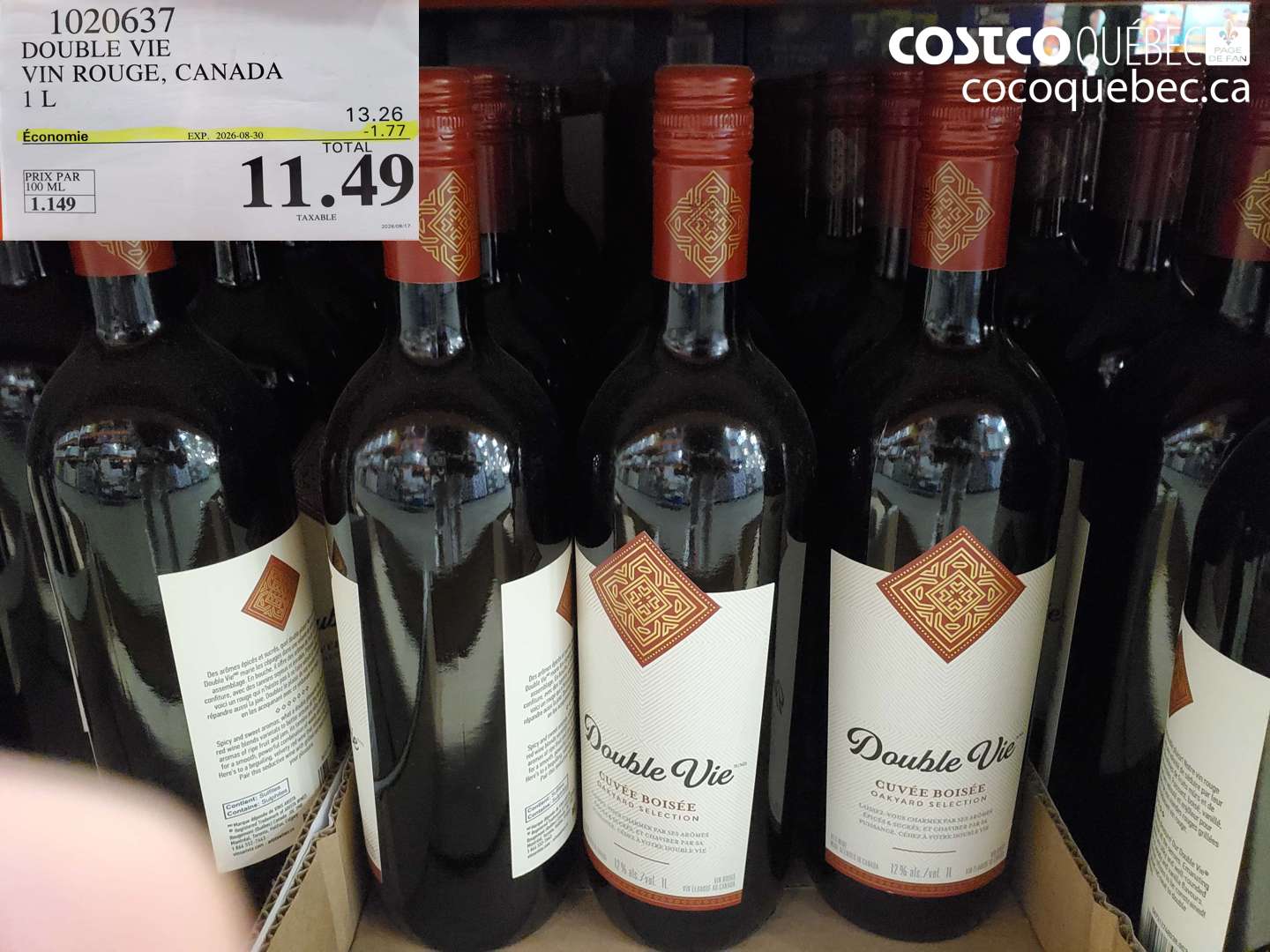 1020637 DOUBLE VIE VIN ROUGE, CANADA 1 L ($1.77 INSTANT SAVINGS EXPIRES ON 2026-08-30) $11.49