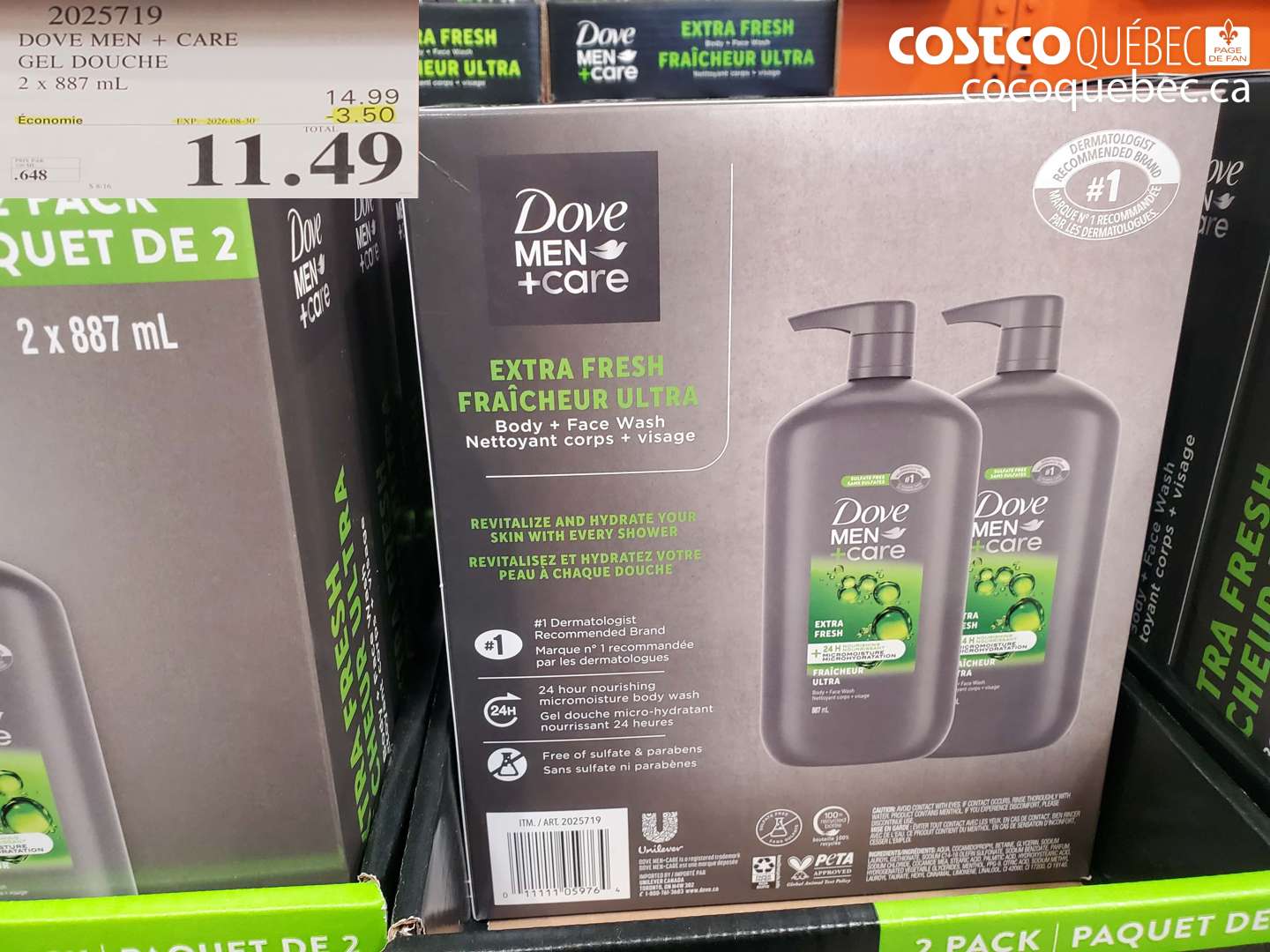 2025719 DOVE MEN + CARE GEL DOUCHE ($3.50 INSTANT SAVINGS EXPIRES ON 2026-08-30) $11.49