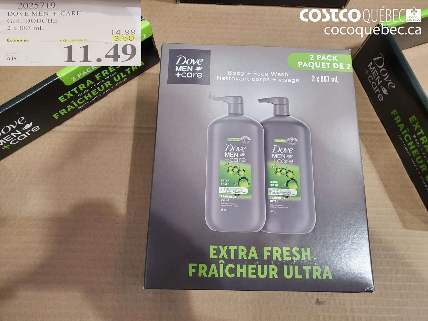 2025719 DOVE MEN + CARE GEL DOUCHE 2 X 887 ML ($3.50 INSTANT SAVINGS EXPIRES ON 2026-08-30) $11.49