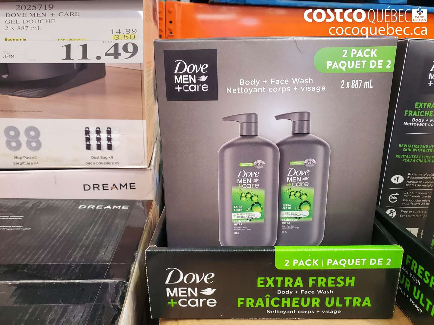2025719 DOVE MEN + CARE GEL DOUCHE 2 X 887 ML ($3.50 INSTANT SAVINGS EXPIRES ON 2026-08-30) $11.49