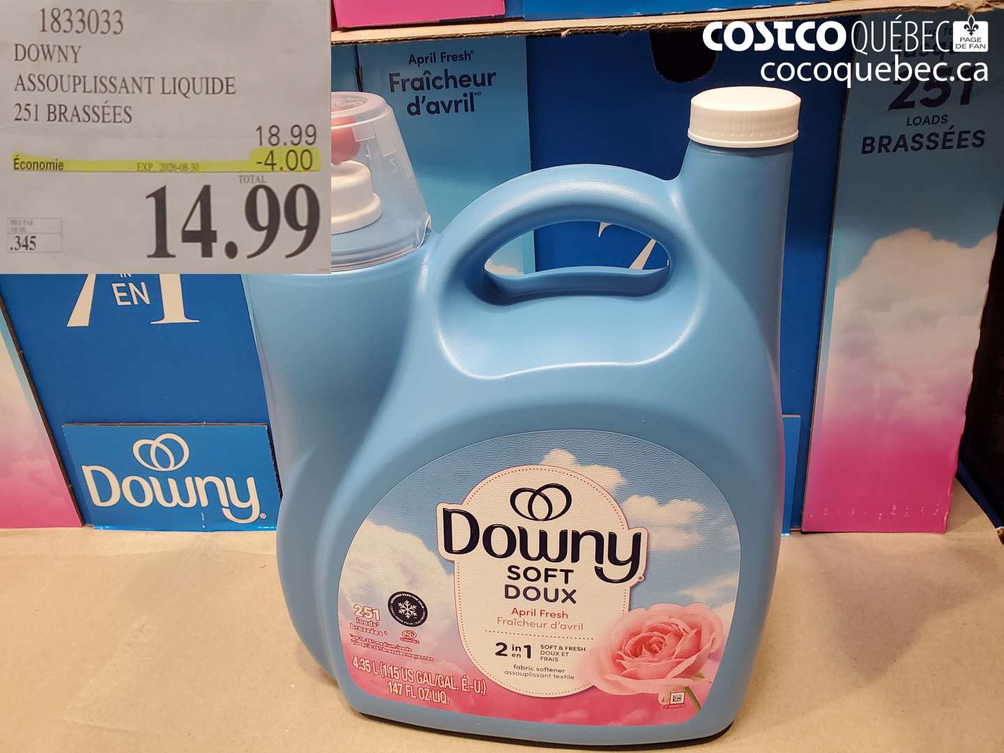 1833033 DOWNY ASSOUPLISSANT LIQUIDE 251 BRASSÉES ($4.00 INSTANT SAVINGS EXPIRES ON 2026-08-30) $14.99