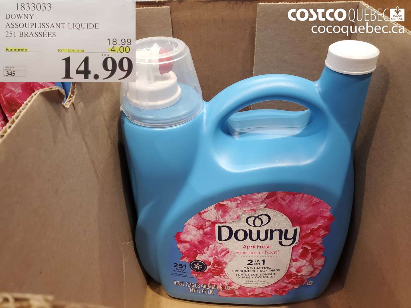 1833033 DOWNY ASSOUPLISSANT LIQUIDE 251 BRASSÉES ($4.00 INSTANT SAVINGS EXPIRES ON 2026-08-30) $14.99