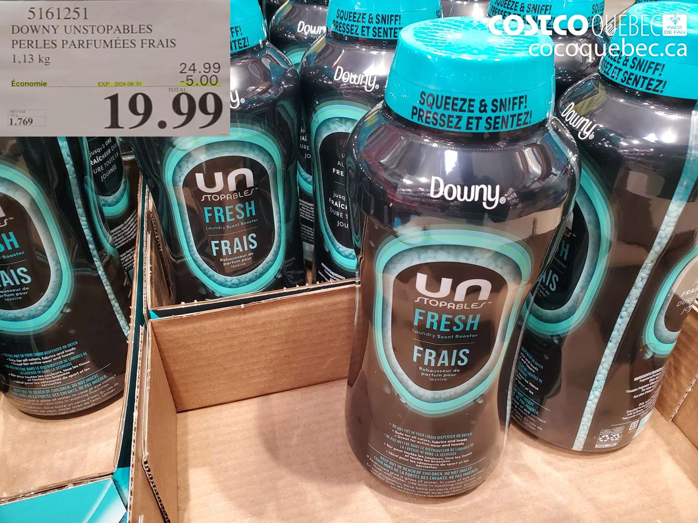 5161251 DOWNY UNSTOPABLES PERLES PARFUMÉES FRAIS 1.13 KG ($5.00 INSTANT SAVINGS EXPIRES ON 2026-08-30) $19.99