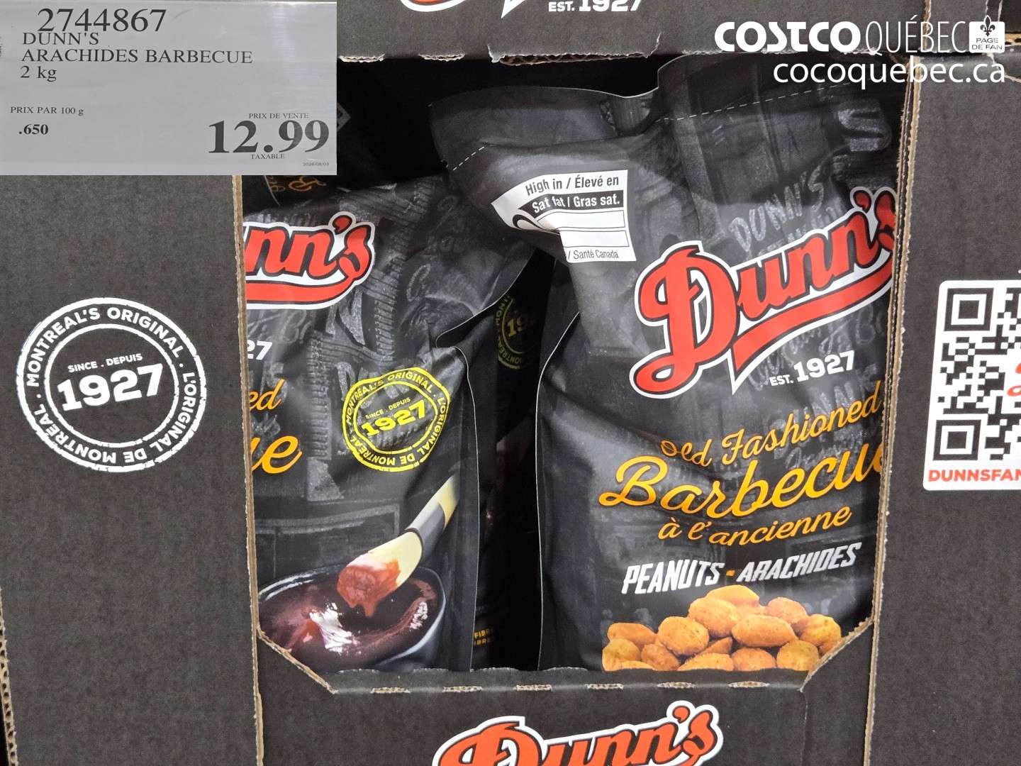 2744867 DUNN'S ARACHIDES BARBECUE $12.99