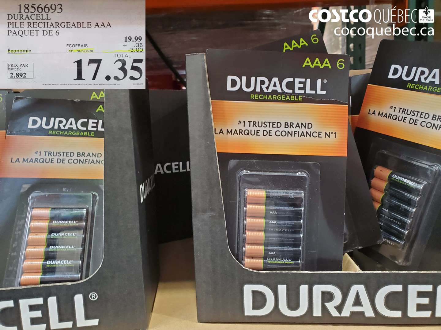1856693 DURACELL PILE RECHARGEABLE AAA PAQUET DE 6 ($3.00 INSTANT SAVINGS EXPIRES ON 2026-08-30) $17.35
