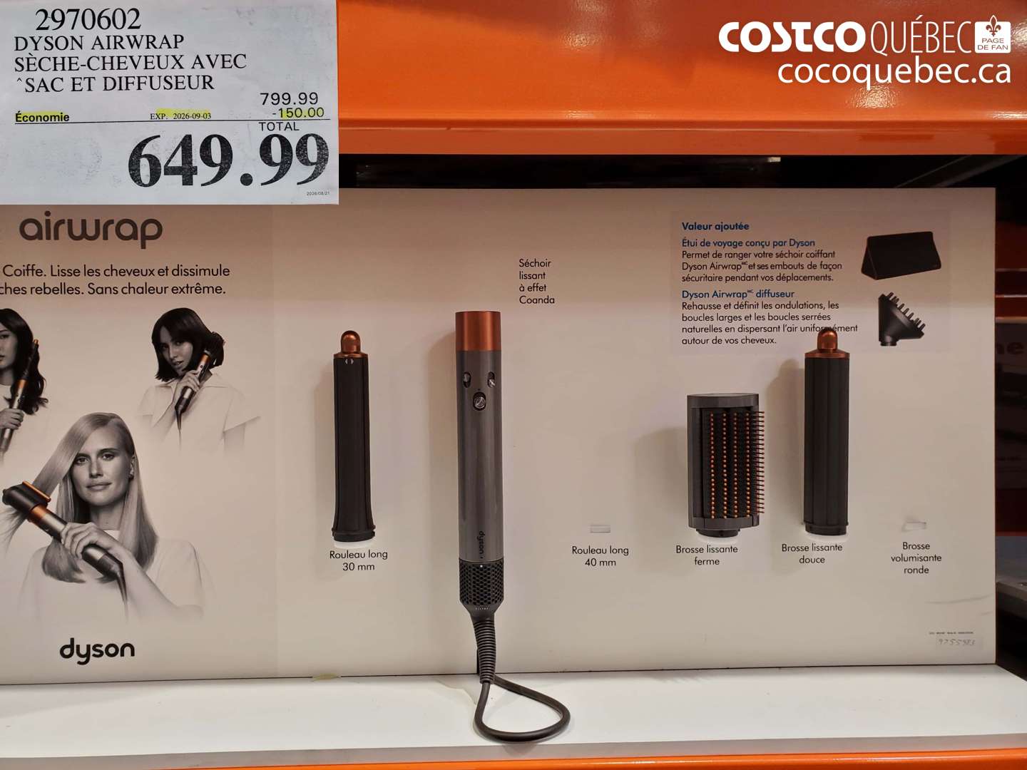 2970602 DYSON AIRWRAP SÈCHE-CHEVEUX AVEC SAC ET DIFFUSEUR ($150.00 INSTANT SAVINGS EXPIRES ON 2026-09-03) $649.99