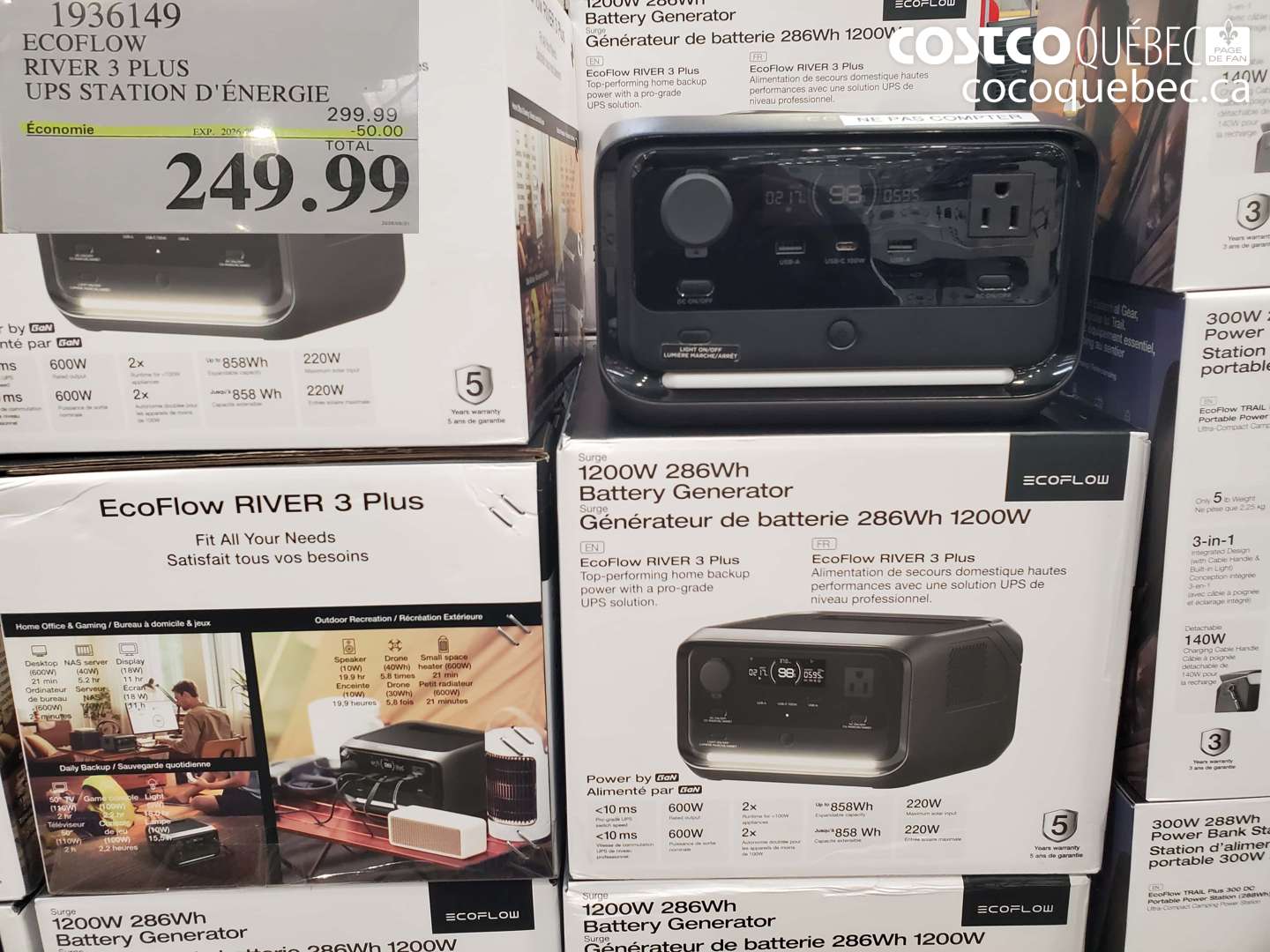 1936149 ECOFLOW RIVER 3 PLUS UPS STATION D'ÉNERGIE ($50.00 INSTANT SAVINGS EXPIRES ON 2026-09-06) $249.99