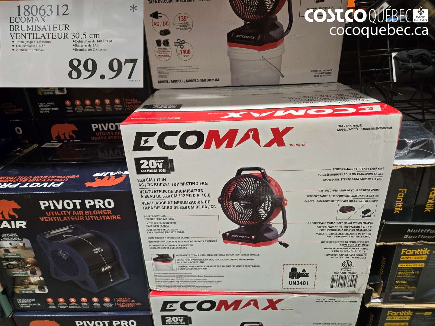 1806312 ECOMAX BRUMISATEUR VENTILATEUR 30.5 CM $89.97