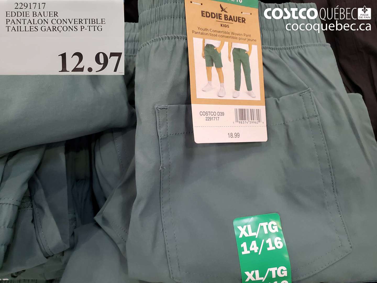 2291717 EDDIE BAUER PANTALON CONVERTIBLE TAILLES GARÇONS P-TTG $12.97