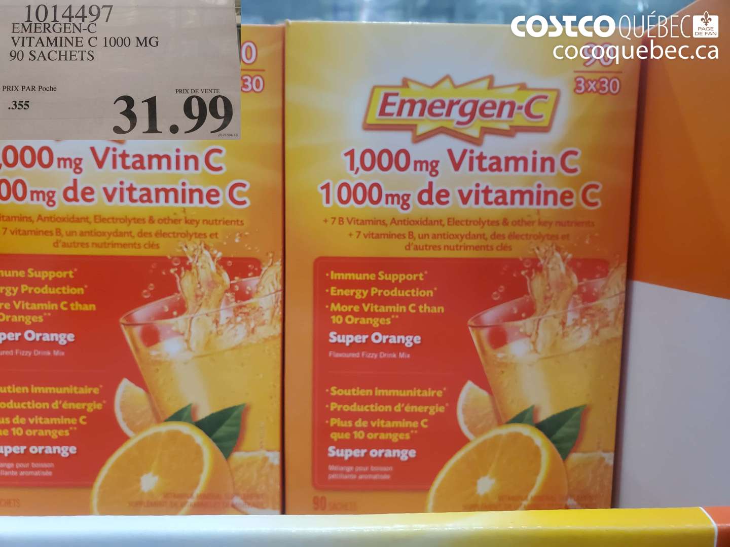 1014497 EMERGEN-C VITAMINE C 1000 MG 90 SACHETS $31.99