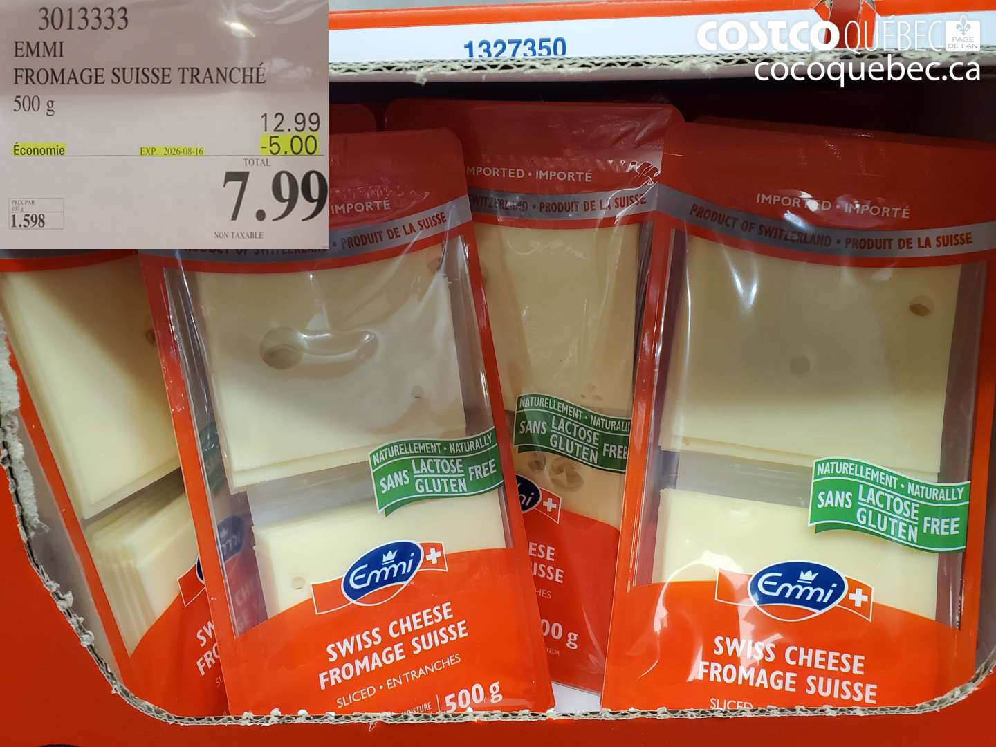 3013333 EMMI FROMAGE SUISSE TRANCHÉ 500 G ($5.00 INSTANT SAVINGS EXPIRES ON 2026-08-16) $7.99