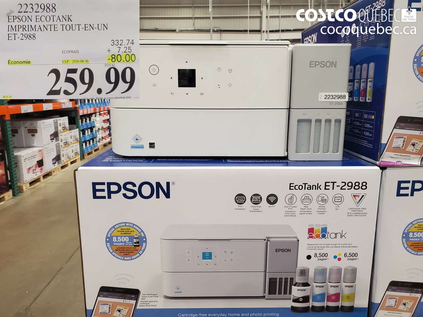 2232988 EPSON ECOTANK IMPRIMANTE TOUT-EN-UN ET-2988 ($80.00 INSTANT SAVINGS EXPIRES ON 2026-08-30) $259.99