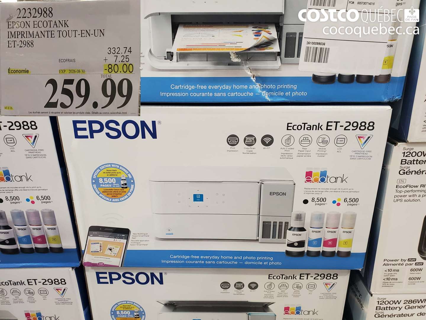 2232988 EPSON ECOTANK IMPRIMANTE TOUT-EN-UN ET-2988 ($80.00 INSTANT SAVINGS EXPIRES ON 2026-08-30) $259.99