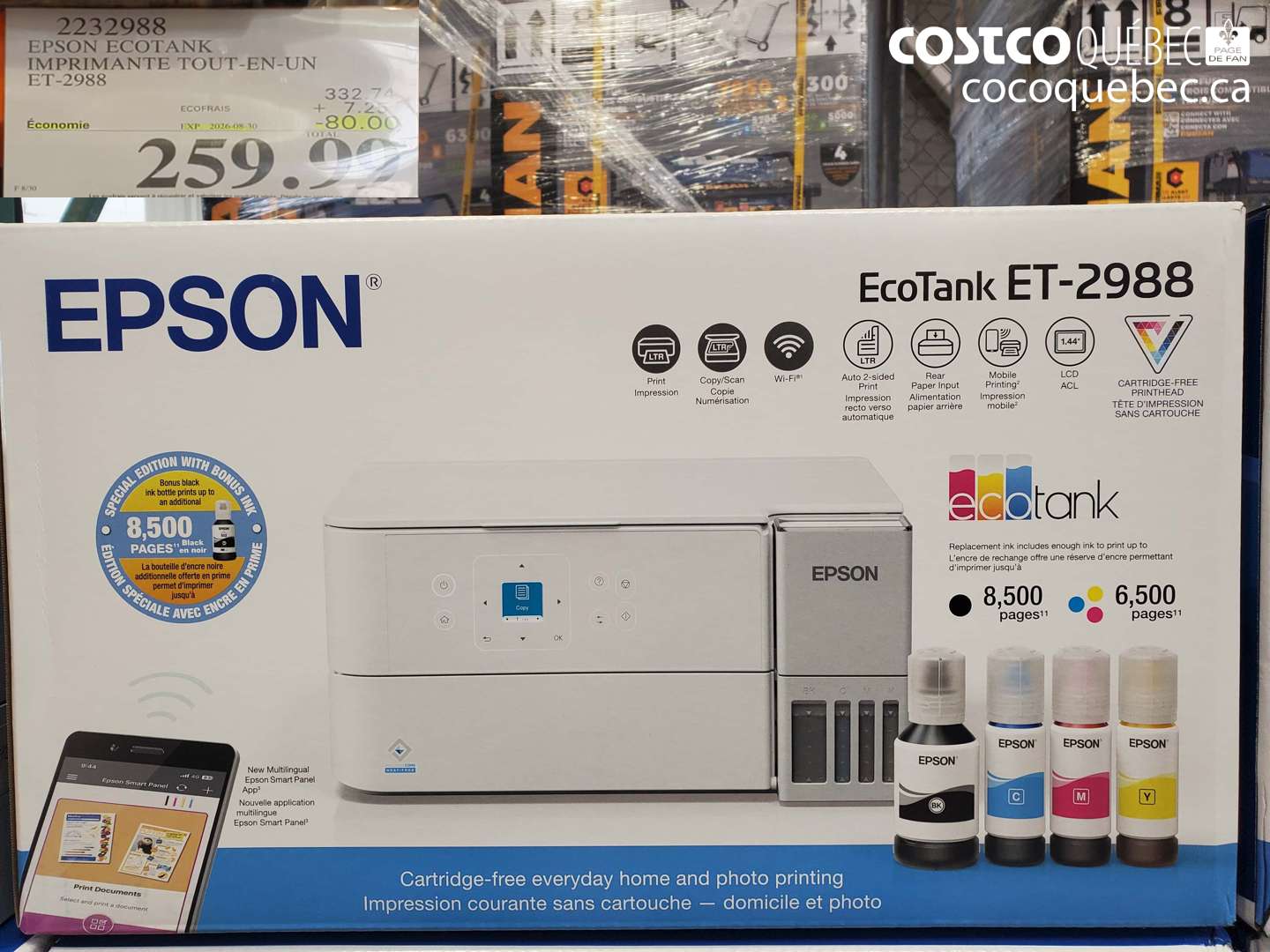 2232988 EPSON ECOTANK IMPRIMANTE TOUT-EN-UN ET-2988 ($80.00 INSTANT SAVINGS EXPIRES ON 2026-08-30) $259.99