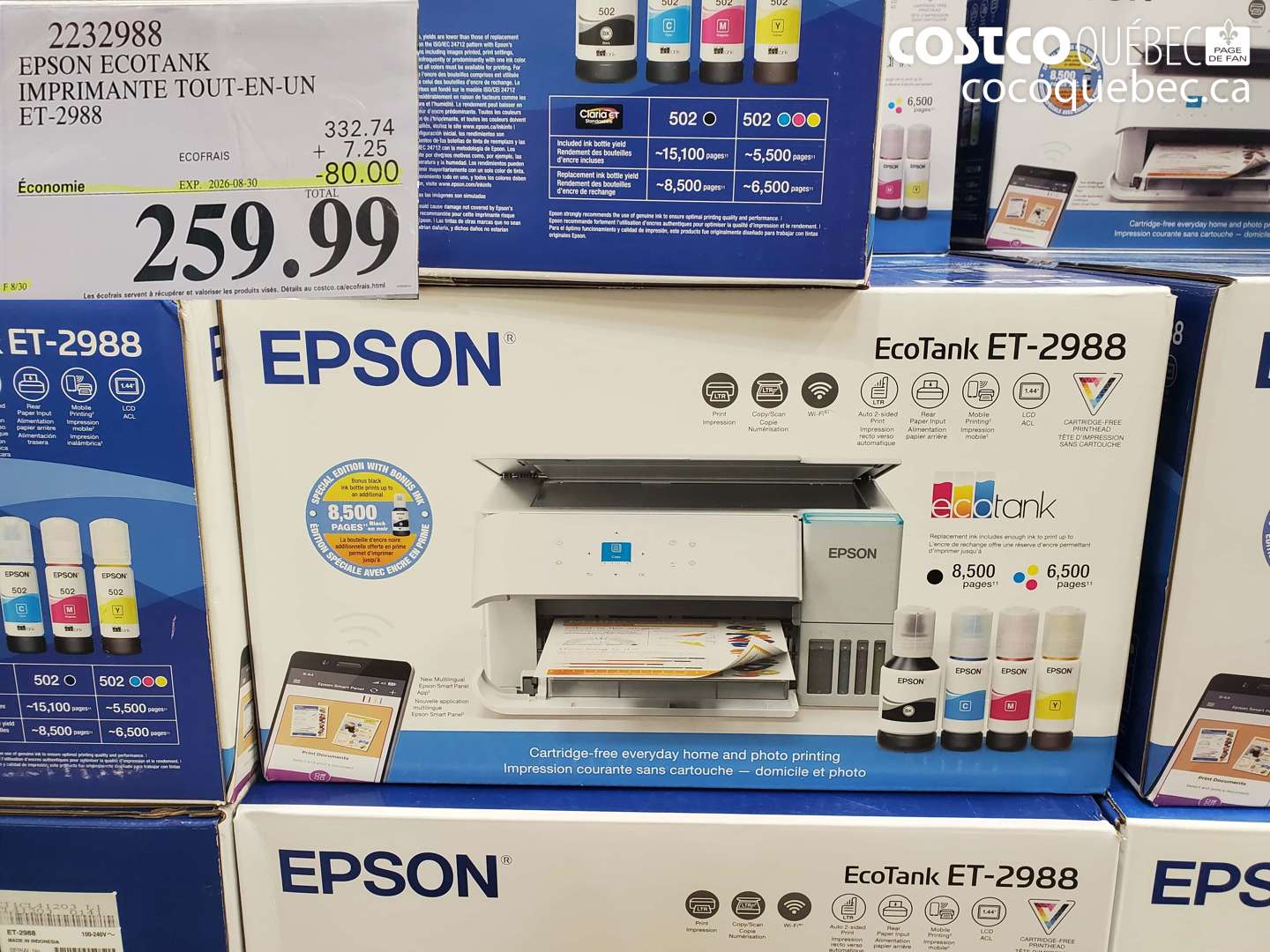 2232988 EPSON ECOTANK IMPRIMANTE TOUT-EN-UN ET-2988 ($80.00 INSTANT SAVINGS EXPIRES ON 2026-08-30) $259.99