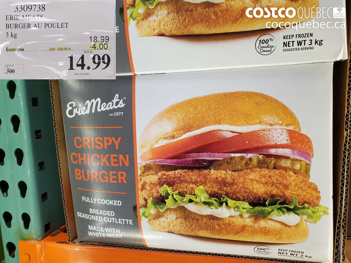 3309738 ERIE MEATS BURGER AU POULET ($4.00 INSTANT SAVINGS EXPIRES ON 2026-08-16) $14.99