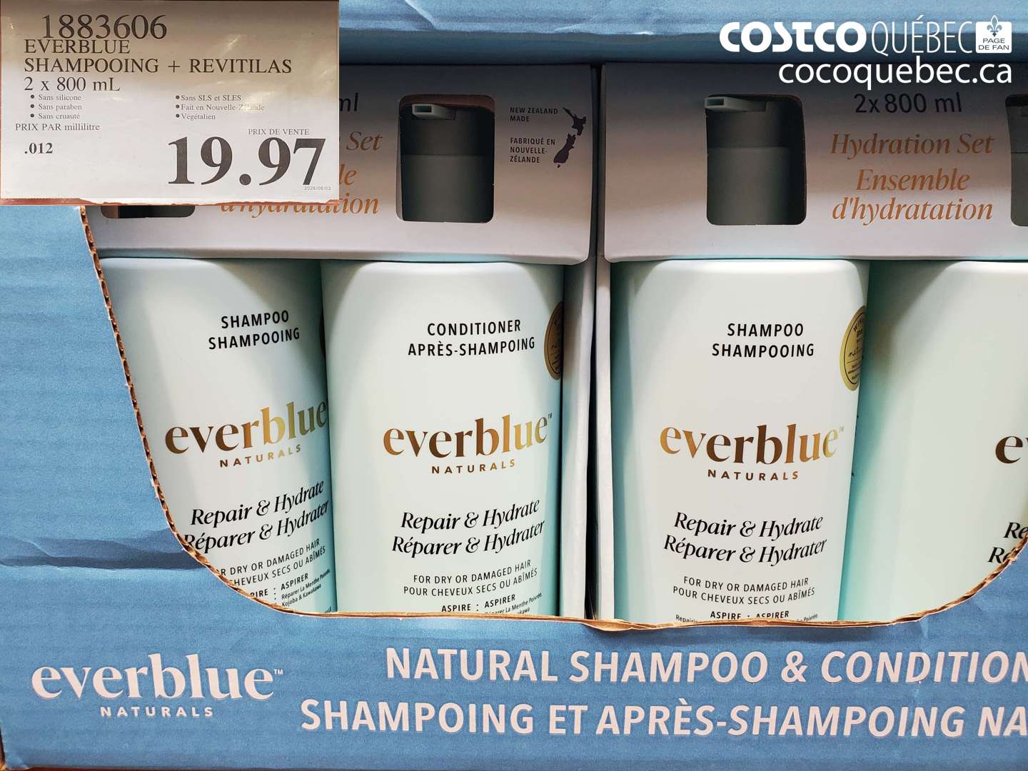 1883606 EVERBLUE SHAMPOOING + REVITILAS 2 X 800 ML $19.97