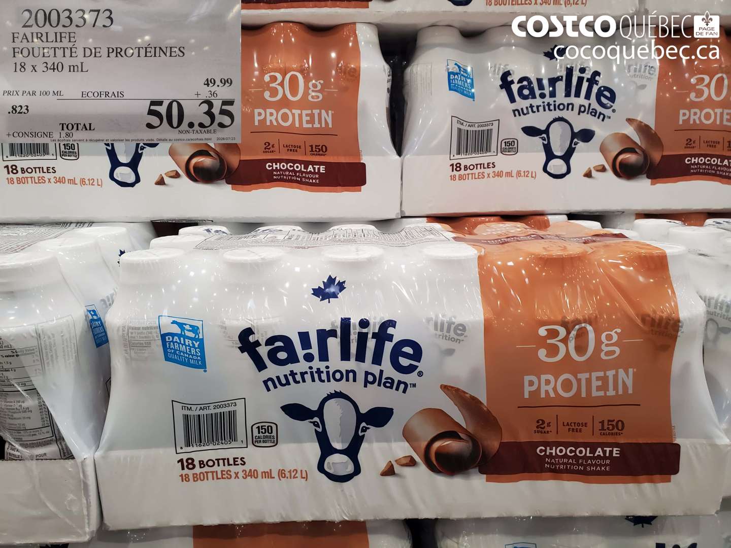2003373 FAIRLIFE FOUETTÉ DE PROTÉINES 18 X 340 ML $50.35