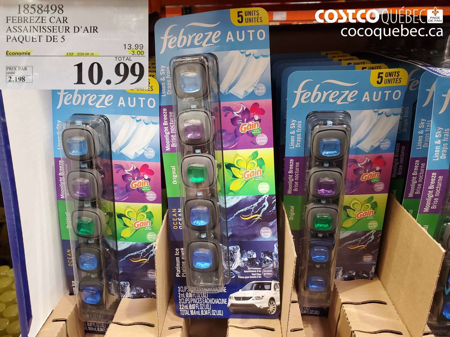 1858498 FEBREZE CAR ASSAINISSEUR D'AIR PAQUET DE 5 ($3.00 INSTANT SAVINGS EXPIRES ON 2026-08-16) $10.99