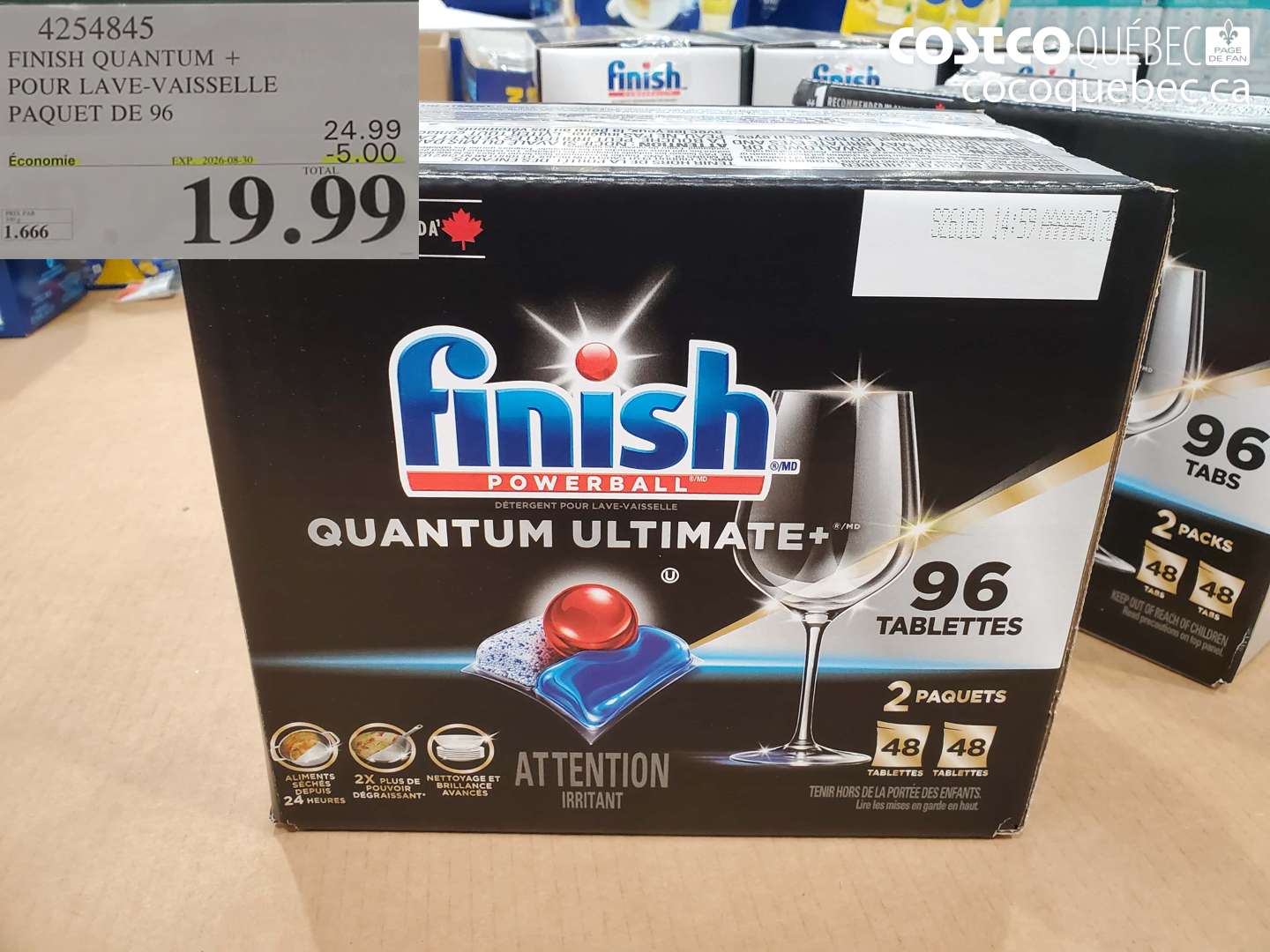 4254845 FINISH QUANTUM + POUR LAVE-VAISSELLE PAQUET DE 96 ($5.00 INSTANT SAVINGS EXPIRES ON 2026-08-30) $19.99