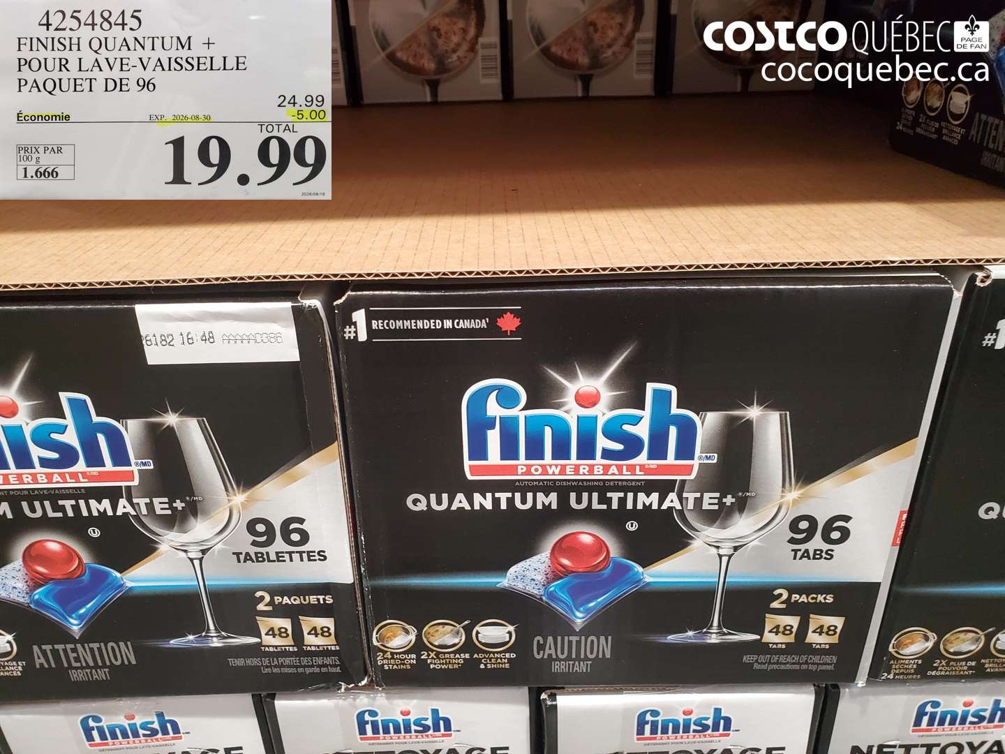 4254845 FINISH QUANTUM + POUR LAVE-VAISSELLE PAQUET DE 96 ($5.00 INSTANT SAVINGS EXPIRES ON 2026-08-30) $19.99