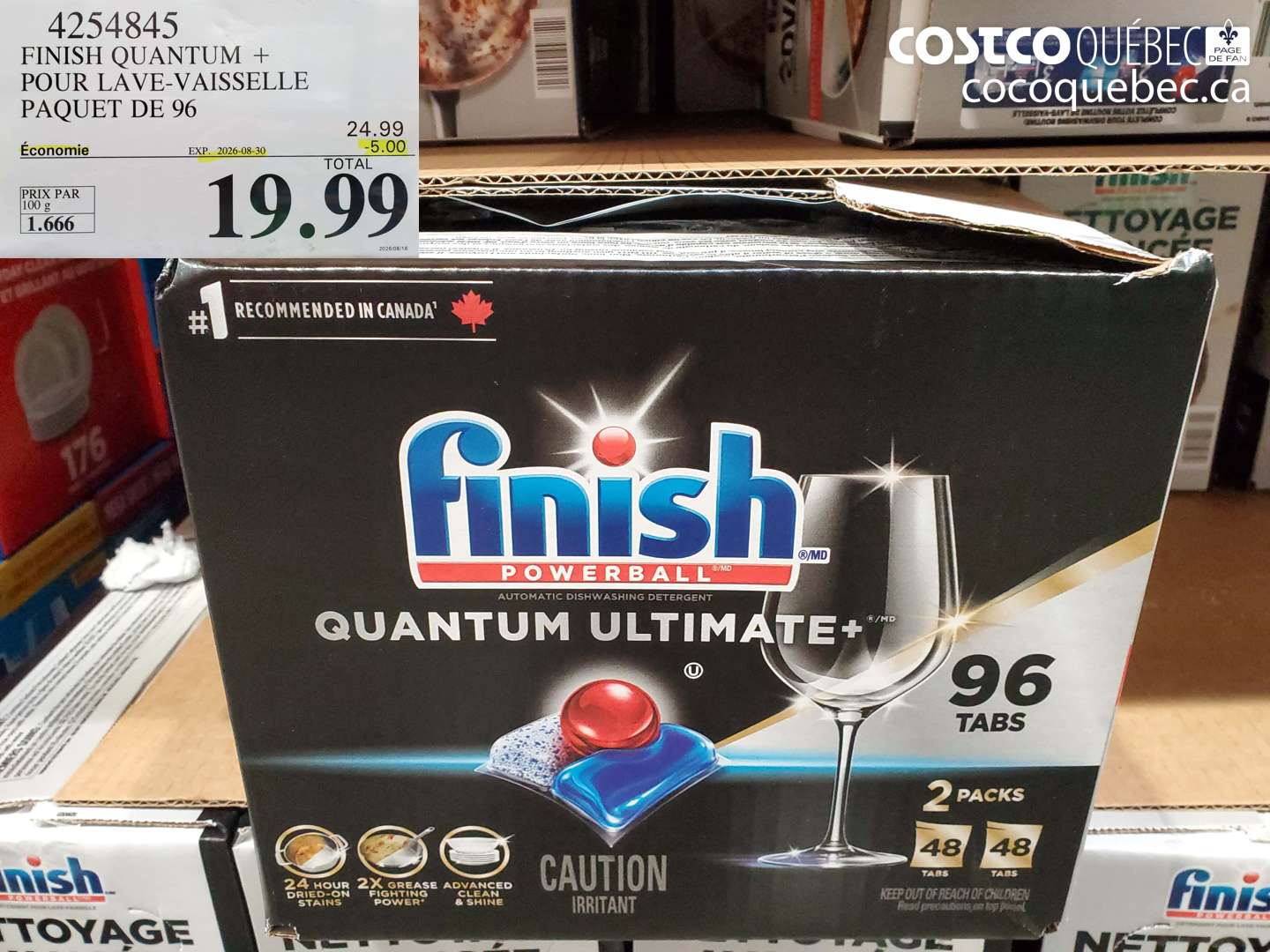 4254845 FINISH QUANTUM + POUR LAVE-VAISSELLE PAQUET DE 96 ($5.00 INSTANT SAVINGS EXPIRES ON 2026-08-30) $19.99