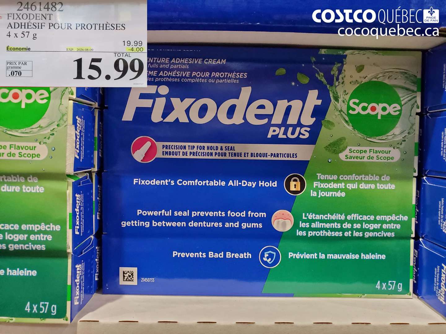 2461482 FIXODENT ADHÉSIF POUR PROTHÈSES 4 X 57 G ($4.00 INSTANT SAVINGS EXPIRES ON 2026-08-09) $15.99