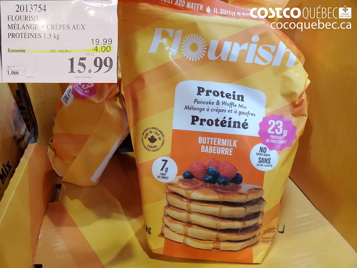 2013754 FLOURISH MÉLANGE À CRÊPES AUX PROTÉINES 1.5 KG ($4.00 INSTANT SAVINGS EXPIRES ON 2026-09-13) $15.99