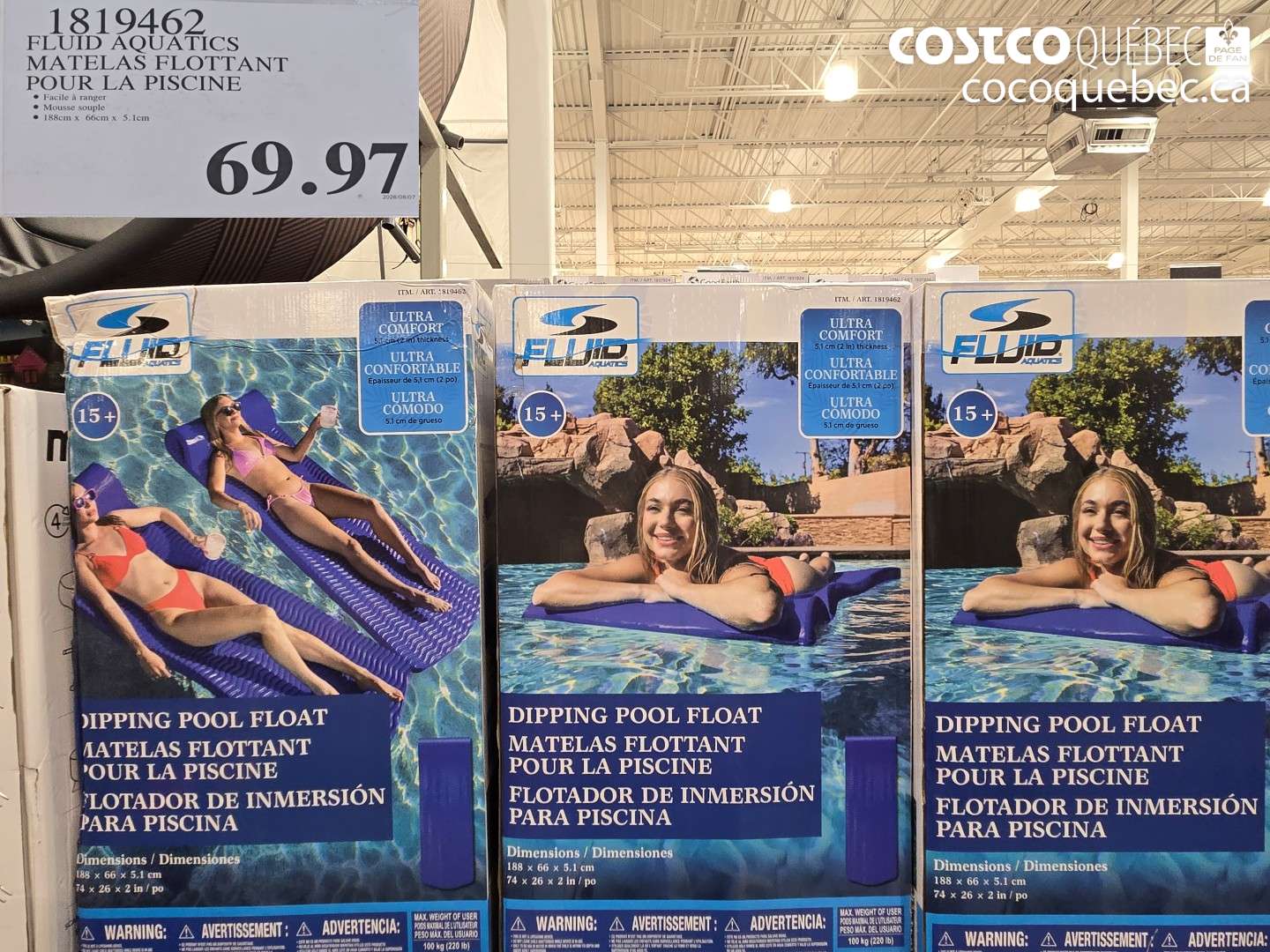 1819462 FLUID AQUATICS MATELAS FLOTTANT POUR LA PISCINE $69.97