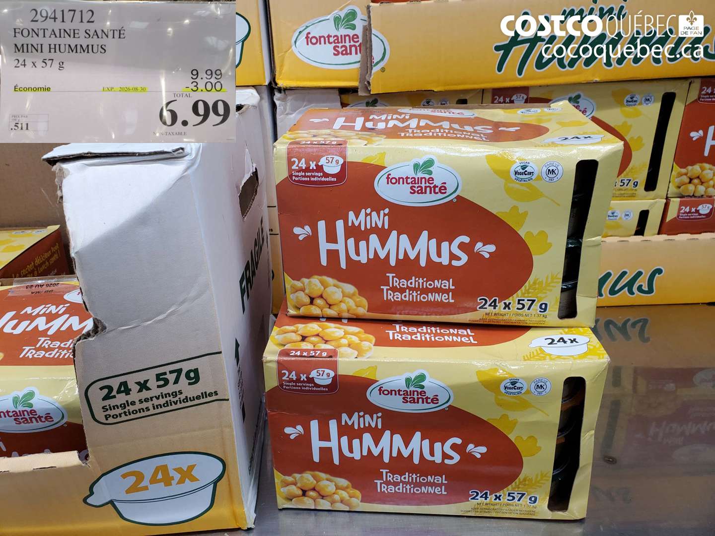 2941712 FONTAINE SANTÉ MINI HUMMUS 24 X 57 G ($3.00 INSTANT SAVINGS EXPIRES ON 2026-08-30) $6.99