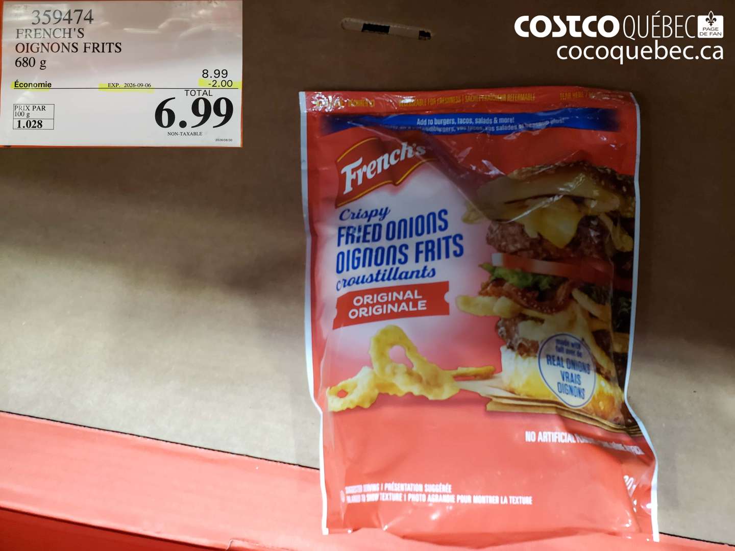 359474 FRENCH'S OIGNONS FRITS ($2.00 INSTANT SAVINGS EXPIRES ON 2026-09-06) $6.99
