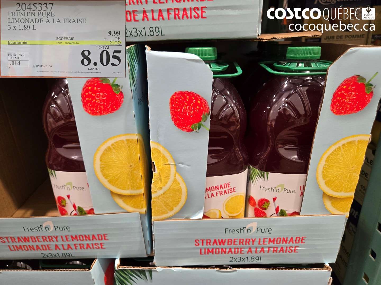 2045337 FRESH'N PURE LIMONADE À LA FRAISE ($2.00 INSTANT SAVINGS EXPIRES ON 2026-08-16) $8.05
