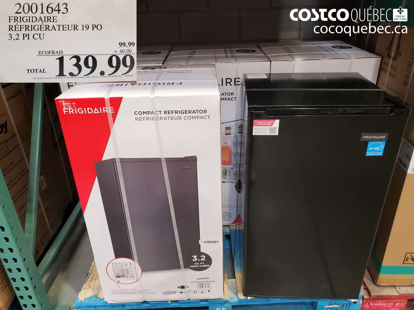 2001643 FRIGIDAIRE RÉFRIGÉRATEUR 19 PO 3.2 PI CU $139.99