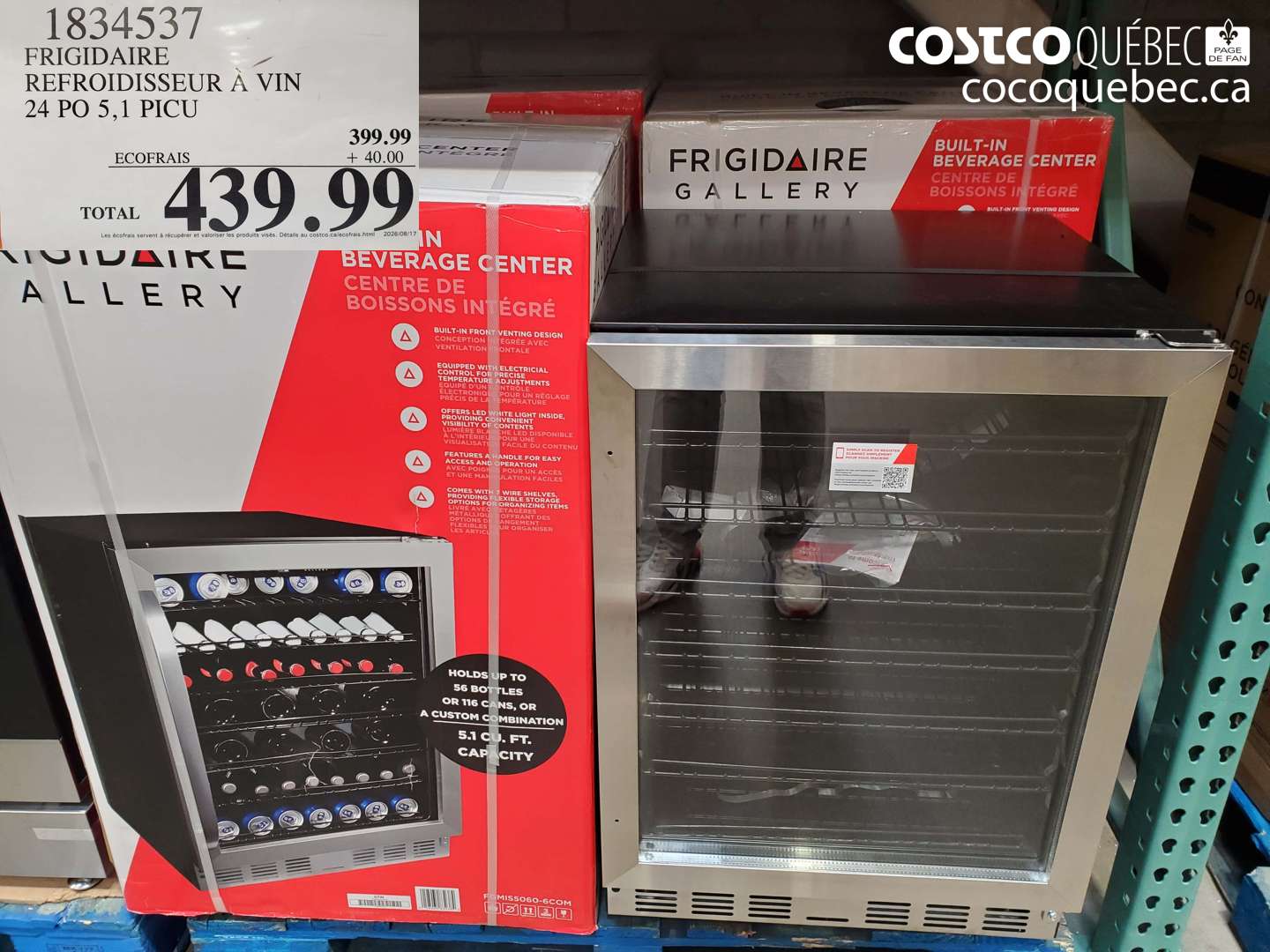 1834537 FRIGIDAIRE REFROIDISSEUR À VIN 24 PO 5.1 PICU $439.99