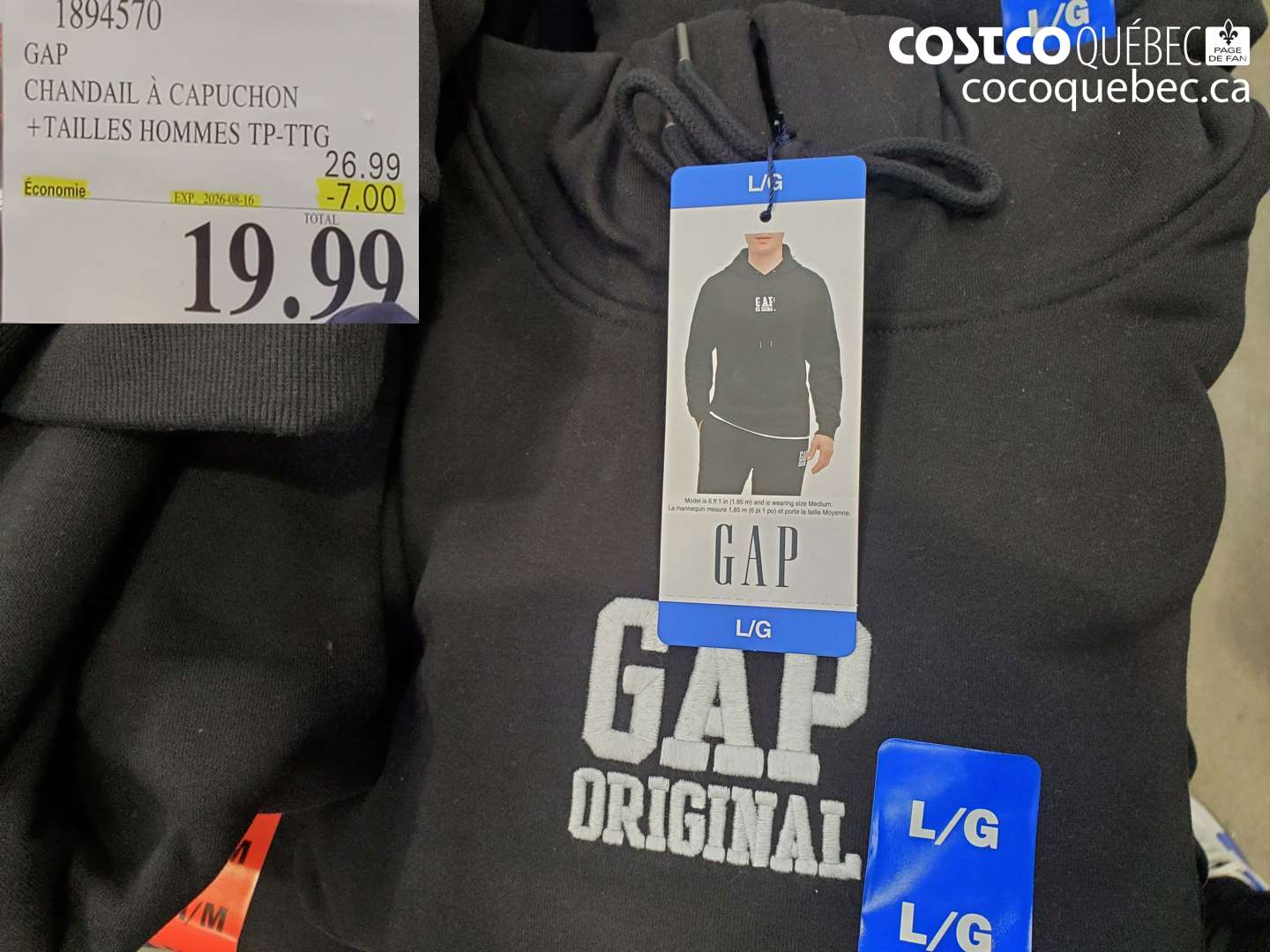 1894570 GAP CHANDAIL À CAPUCHON ($7.00 INSTANT SAVINGS EXPIRES ON 2026-08-16) $19.99